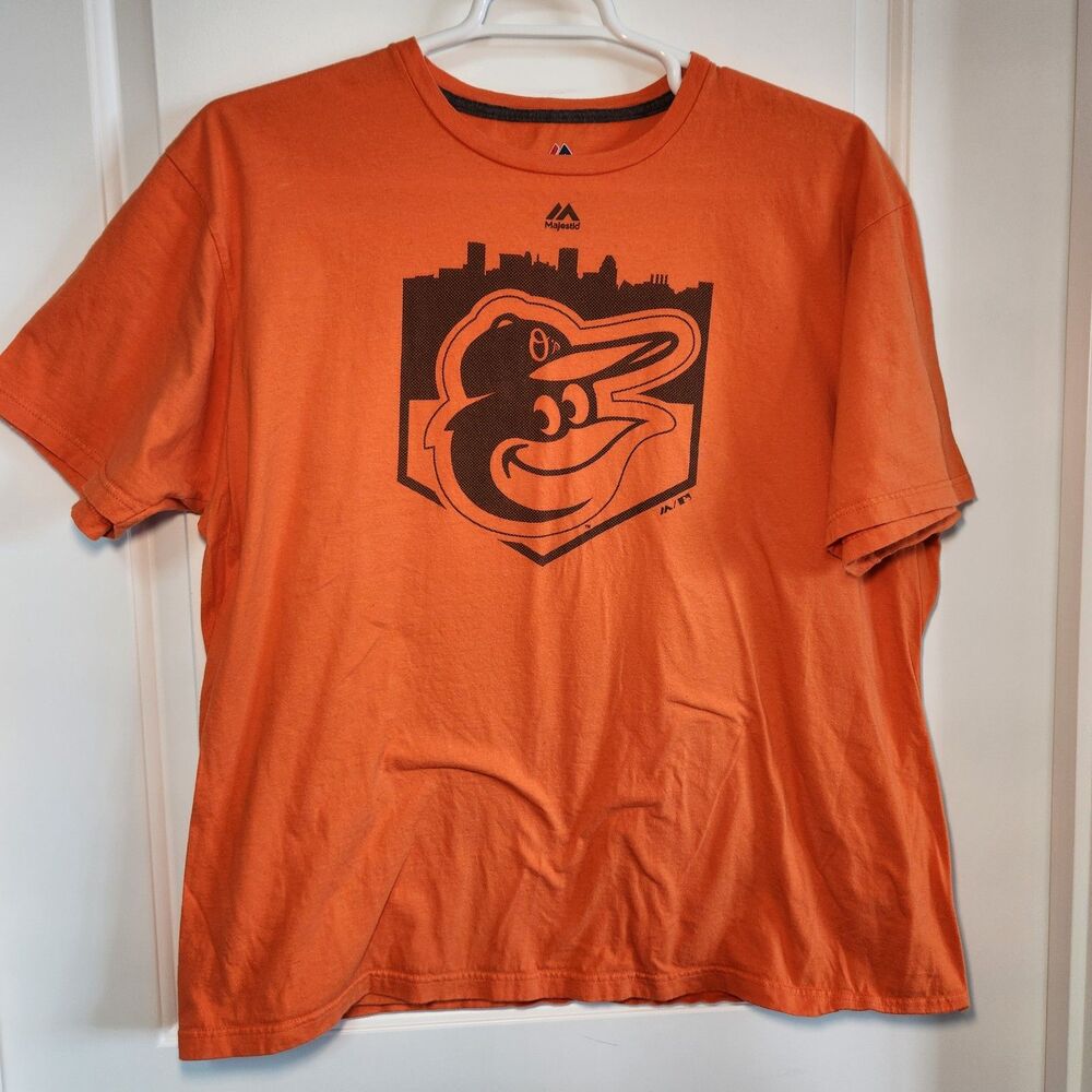 Majestic Baltimore Orioles T-Shirt Mens 2XL XXL Orange MLB Baseball Graphic Tee